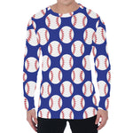 Blue Baseball Pattern Print Men's Long Sleeve T-Shirt