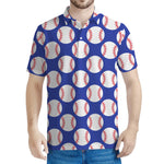 Blue Baseball Pattern Print Men's Polo Shirt