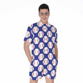Blue Baseball Pattern Print Men's Romper