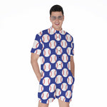 Blue Baseball Pattern Print Men's Rompers