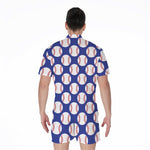Blue Baseball Pattern Print Men's Rompers