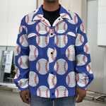 Blue Baseball Pattern Print Men's Shirt Jacket