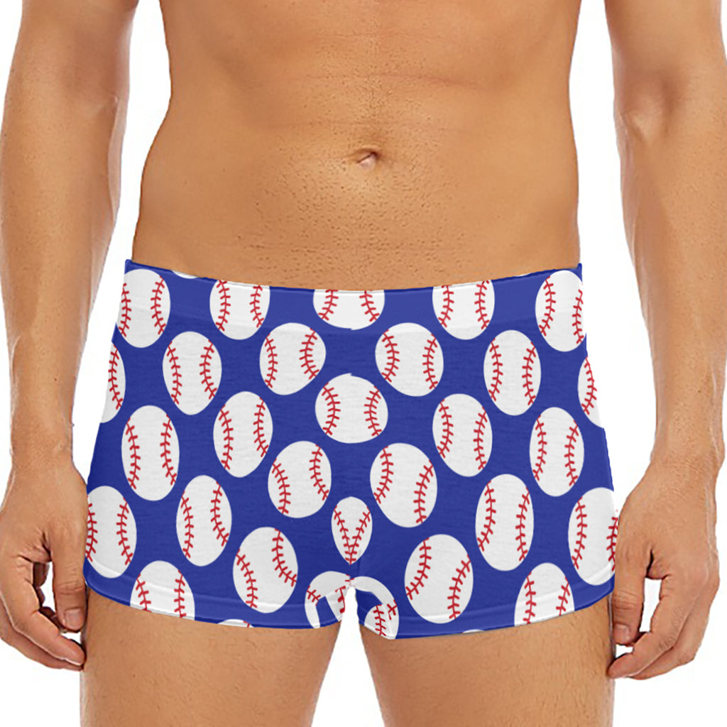 Blue Baseball Pattern Print Men's Short Boxer Briefs