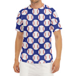 Blue Baseball Pattern Print Men's Short Sleeve Rash Guard