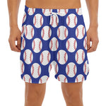 Blue Baseball Pattern Print Men's Split Running Shorts