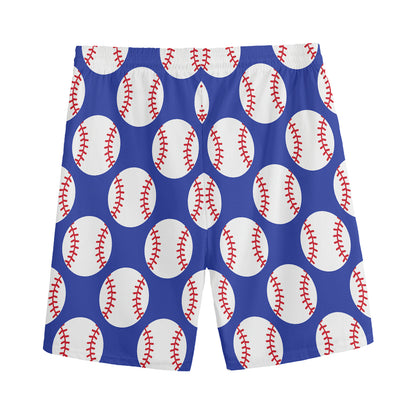 Blue Baseball Pattern Print Men's Sports Shorts