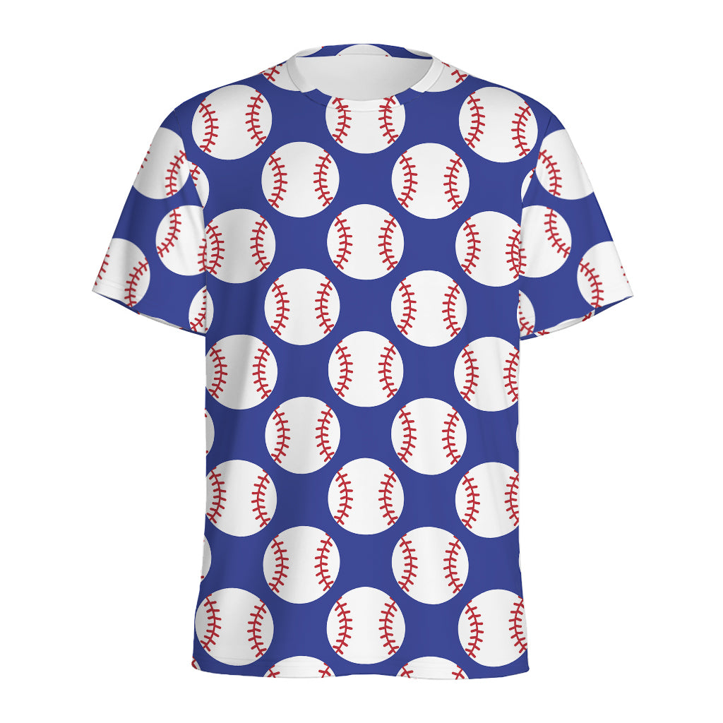 Blue Baseball Pattern Print Men's Sports T-Shirt