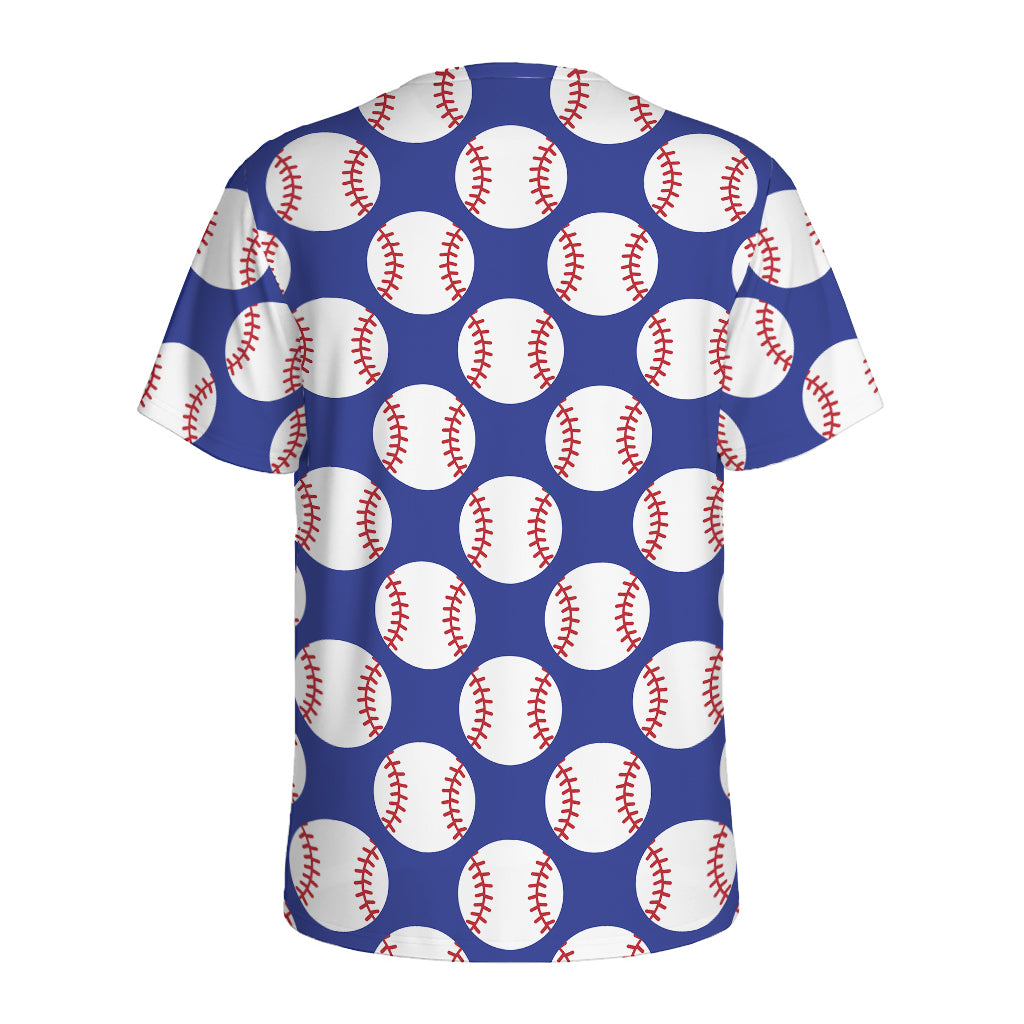 Blue Baseball Pattern Print Men's Sports T-Shirt