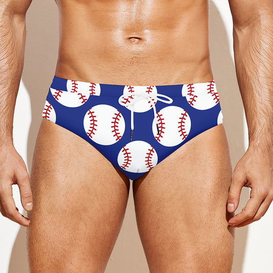 Blue Baseball Pattern Print Men's Swim Briefs