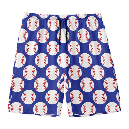 Blue Baseball Pattern Print Men's Swim Trunks