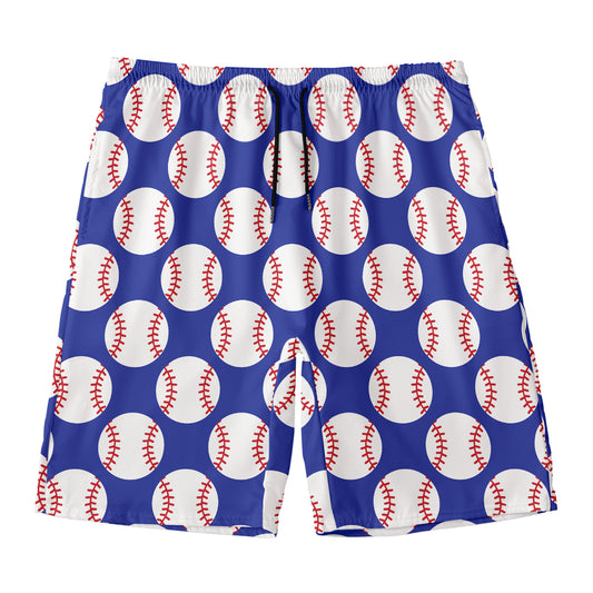 Blue Baseball Pattern Print Men's Swim Trunks