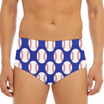 Blue Baseball Pattern Print Men's Triangle Swim Briefs