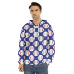 Blue Baseball Pattern Print Men's Velvet Pullover Hoodie