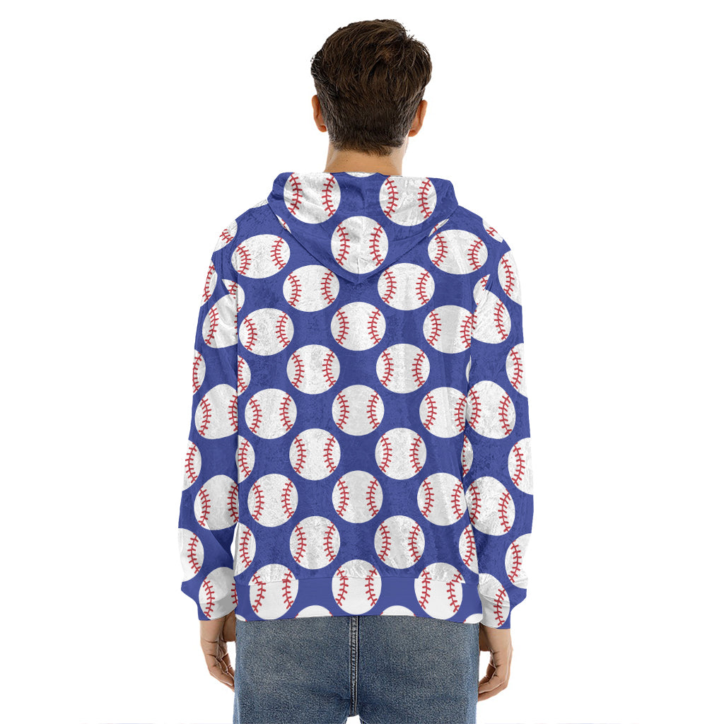 Blue Baseball Pattern Print Men's Velvet Pullover Hoodie