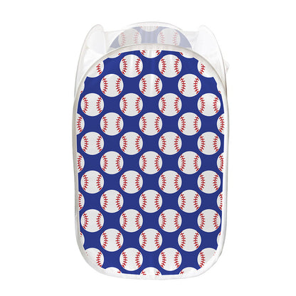 Blue Baseball Pattern Print Mesh Laundry Hamper