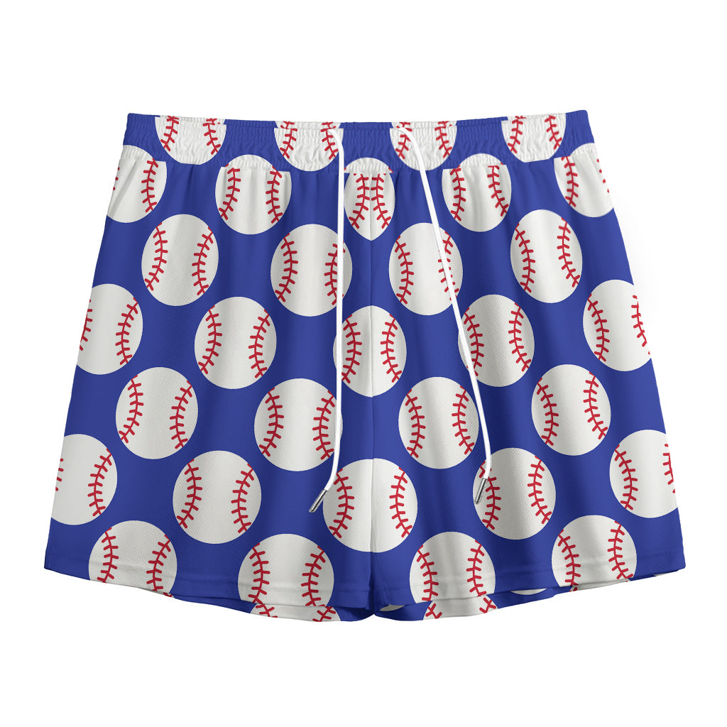 Blue Baseball Pattern Print Mesh Shorts