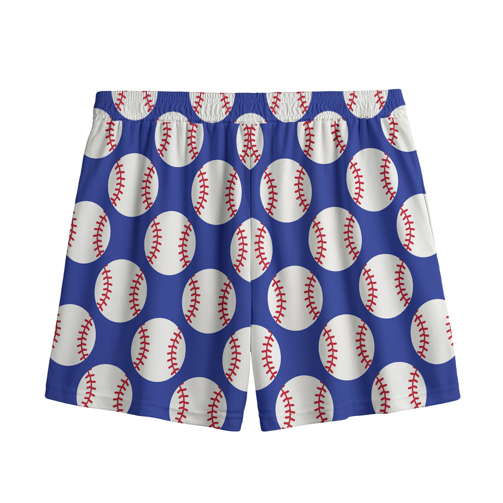 Blue Baseball Pattern Print Mesh Shorts