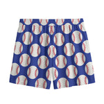 Blue Baseball Pattern Print Mesh Shorts