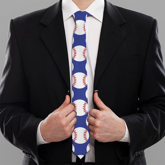 Blue Baseball Pattern Print Necktie