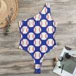 Blue Baseball Pattern Print One Shoulder Bodysuit