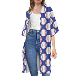 Blue Baseball Pattern Print Open Front Beach Cover Up