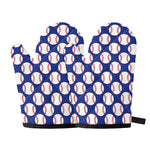 Blue Baseball Pattern Print Oven Mitts