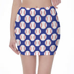 Blue Baseball Pattern Print Pencil Mini Skirt