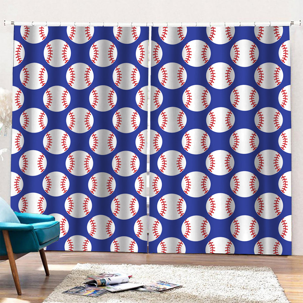 Blue Baseball Pattern Print Pencil Pleat Curtains