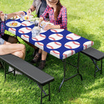 Blue Baseball Pattern Print Picnic Table Cover