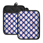 Blue Baseball Pattern Print Pot Holders With Pocket