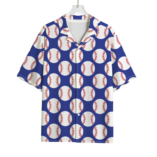 Blue Baseball Pattern Print Rayon Hawaiian Shirt