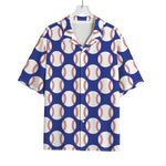 Blue Baseball Pattern Print Rayon Hawaiian Shirt