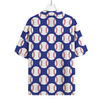 Blue Baseball Pattern Print Rayon Hawaiian Shirt