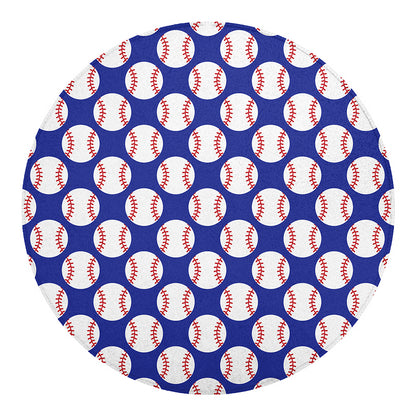 Blue Baseball Pattern Print Round Blanket
