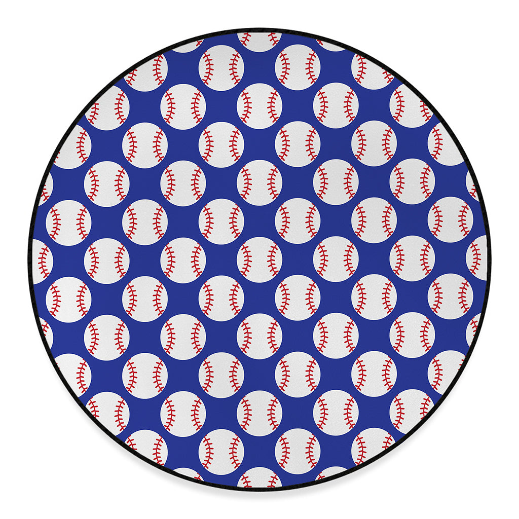 Blue Baseball Pattern Print Round Floor Mat