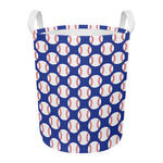 Blue Baseball Pattern Print Round Laundry Basket