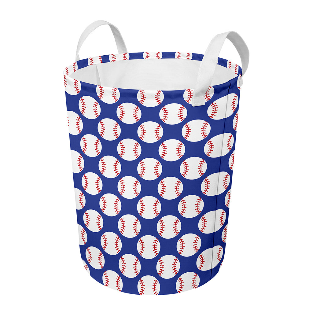 Blue Baseball Pattern Print Round Laundry Basket