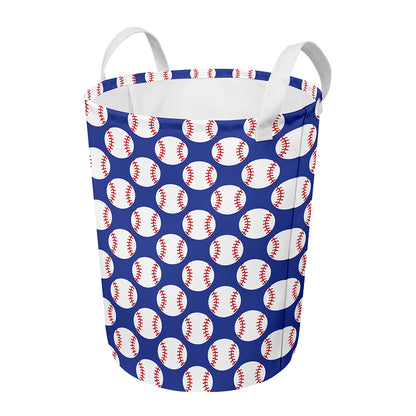 Blue Baseball Pattern Print Round Laundry Basket