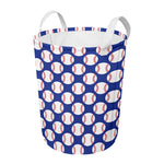 Blue Baseball Pattern Print Round Laundry Basket