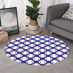 Blue Baseball Pattern Print Round Rug