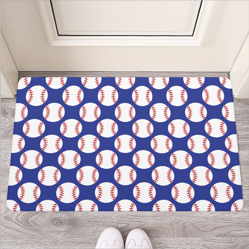 Blue Baseball Pattern Print Rubber Doormat