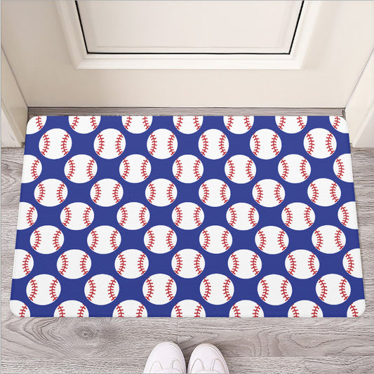 Blue Baseball Pattern Print Rubber Doormat