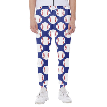 Blue Baseball Pattern Print Scuba Joggers