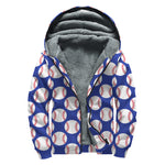 Blue Baseball Pattern Print Sherpa Lined Zip Up Hoodie