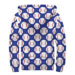 Blue Baseball Pattern Print Sherpa Lined Zip Up Hoodie
