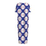 Blue Baseball Pattern Print Short Sleeve Long Nightdress