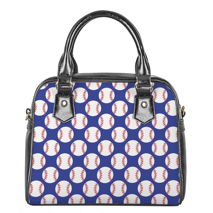 Blue Baseball Pattern Print Shoulder Handbag