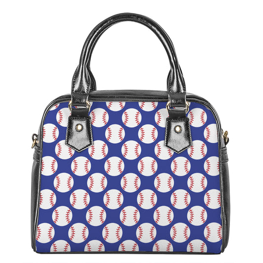 Blue Baseball Pattern Print Shoulder Handbag