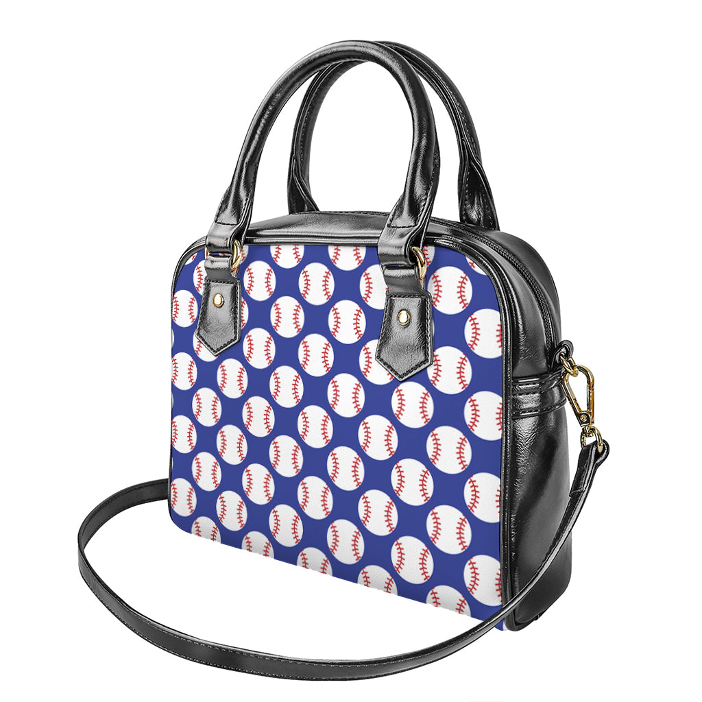 Blue Baseball Pattern Print Shoulder Handbag