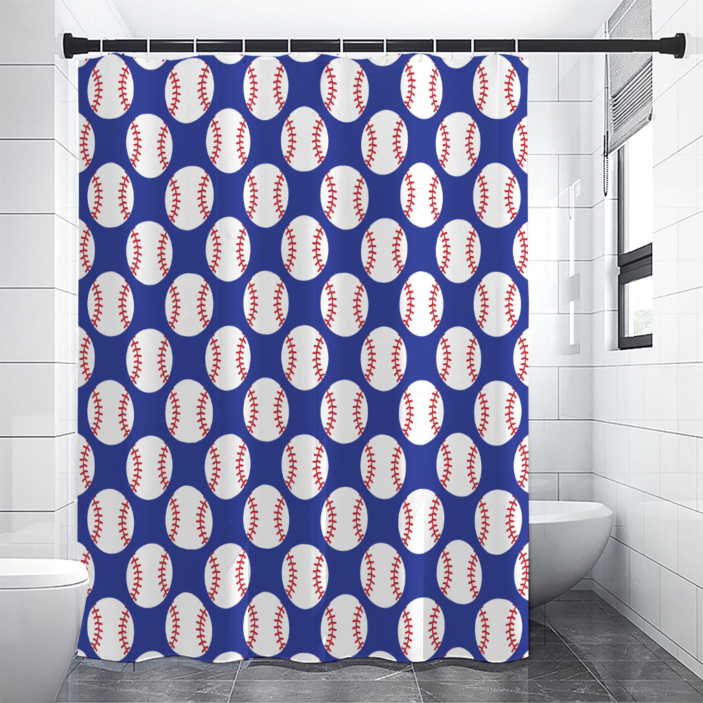 Blue Baseball Pattern Print Shower Curtain